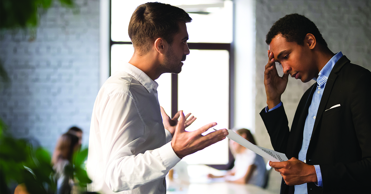 Mad boss lecture employee for bad financial report