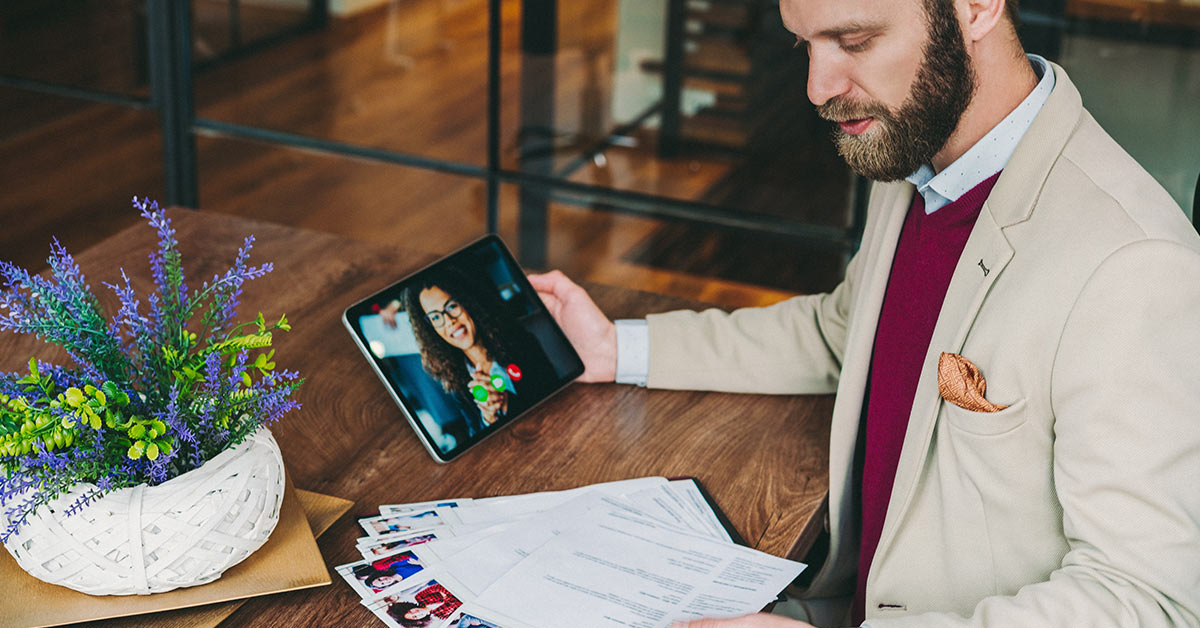 Human Resources manager recruiting on video call, COVID-19 pandemic