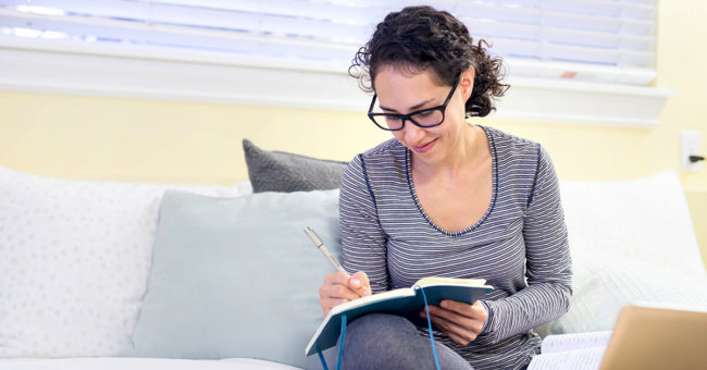 Caregivers-Gratitude-Journaling A caregiver practicing gratitude journaling