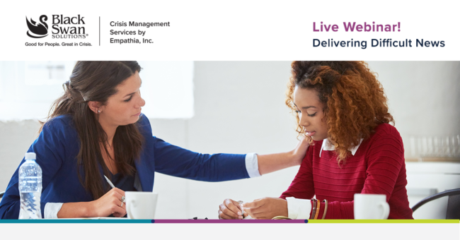 Delivering Difficult News live webinar for BSS Cropped shot of an attractive young businesswoman reassuring a female colleague in the office