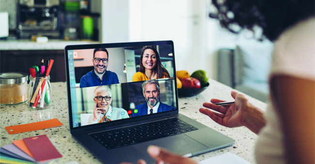Work team having a group video meeting