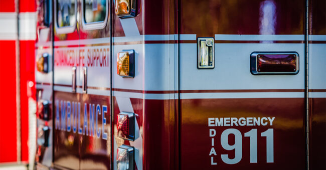 Featured Image – Episode 45 – Surviving a Tragedy, Part 1 Ambulance standing by at the fire station waiting for a call