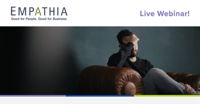 Grief, Coping & Resiliency Webinar Header Depressed Man Sitting in Chair in Dark Room