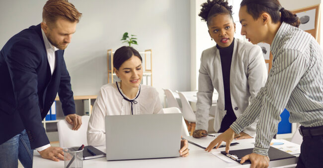 Podcast Featured Image – Episode 53 Cover Team reviewing company social media interactions