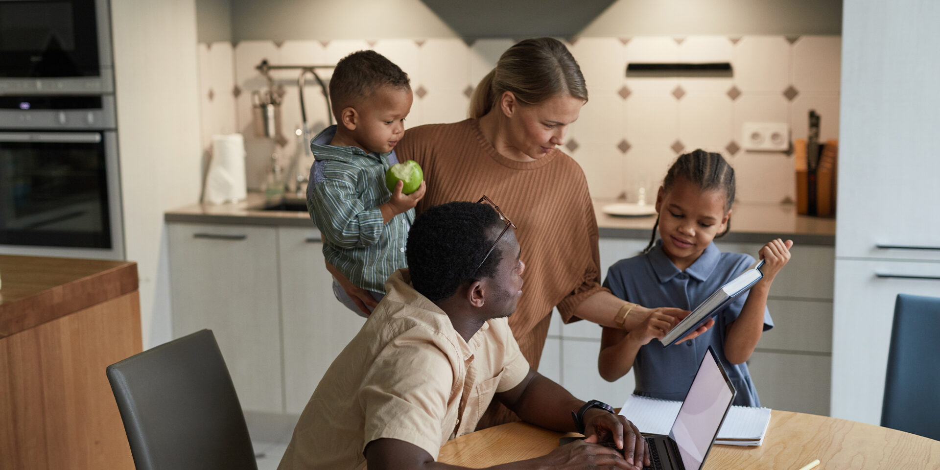 Loving Biracial Family at Home